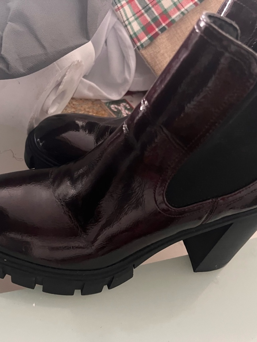 Patent Leather Lug Heel Wine Red